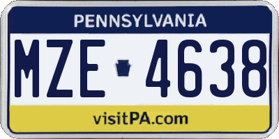 PA license plate MZE4638