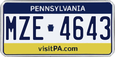 PA license plate MZE4643
