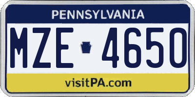 PA license plate MZE4650