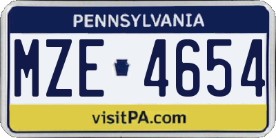 PA license plate MZE4654