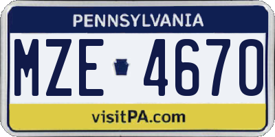 PA license plate MZE4670