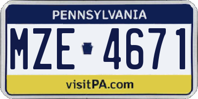PA license plate MZE4671