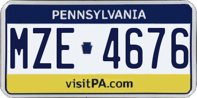 PA license plate MZE4676