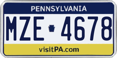 PA license plate MZE4678