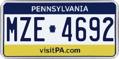 PA license plate MZE4692