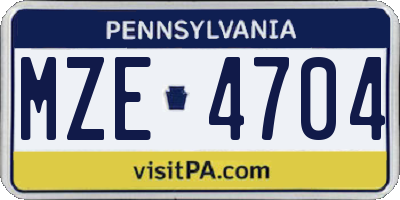 PA license plate MZE4704