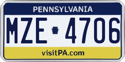 PA license plate MZE4706