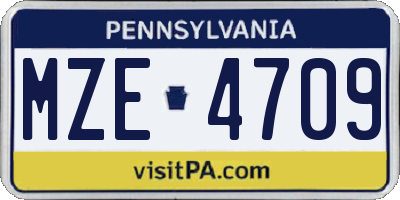 PA license plate MZE4709