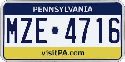 PA license plate MZE4716