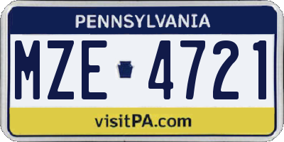 PA license plate MZE4721