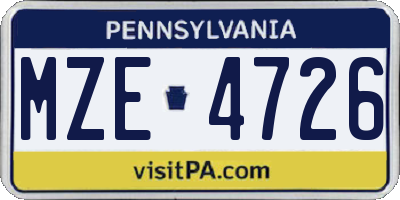 PA license plate MZE4726