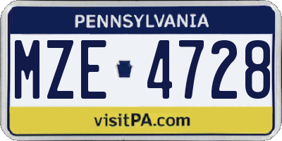 PA license plate MZE4728