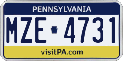 PA license plate MZE4731