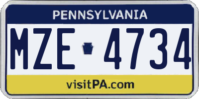 PA license plate MZE4734