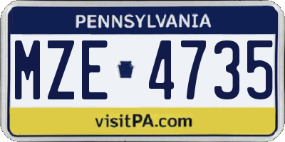 PA license plate MZE4735