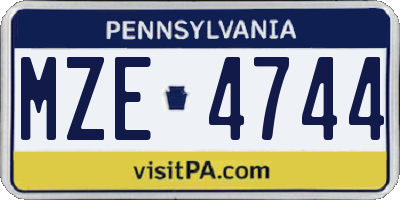 PA license plate MZE4744