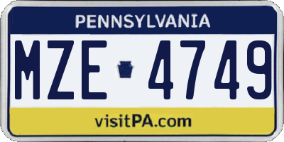 PA license plate MZE4749