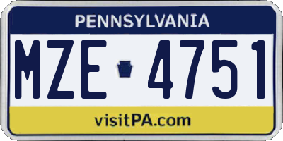 PA license plate MZE4751