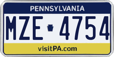 PA license plate MZE4754