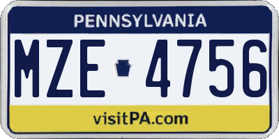 PA license plate MZE4756