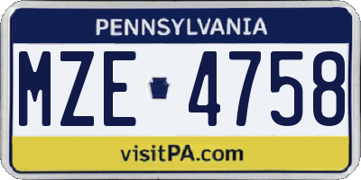 PA license plate MZE4758