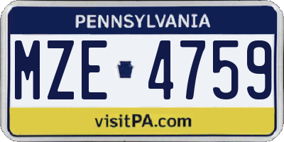 PA license plate MZE4759