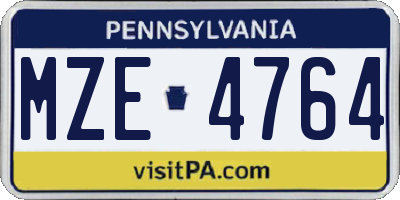 PA license plate MZE4764