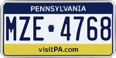 PA license plate MZE4768