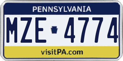 PA license plate MZE4774