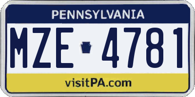 PA license plate MZE4781