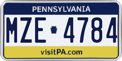 PA license plate MZE4784