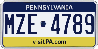 PA license plate MZE4789