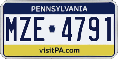 PA license plate MZE4791