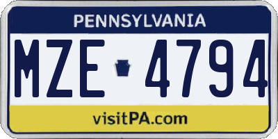 PA license plate MZE4794