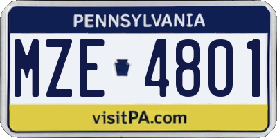 PA license plate MZE4801