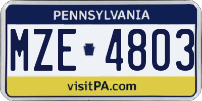PA license plate MZE4803
