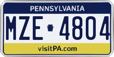 PA license plate MZE4804