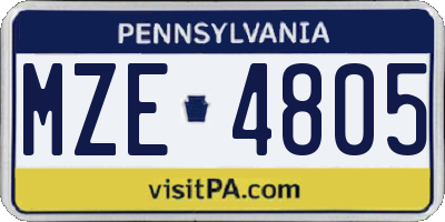 PA license plate MZE4805