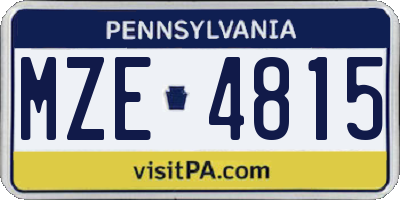 PA license plate MZE4815