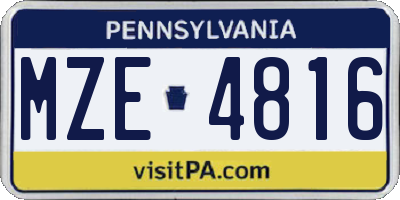 PA license plate MZE4816