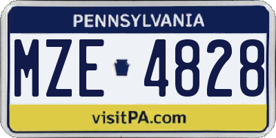 PA license plate MZE4828