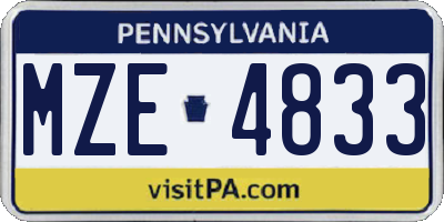 PA license plate MZE4833
