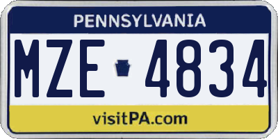 PA license plate MZE4834