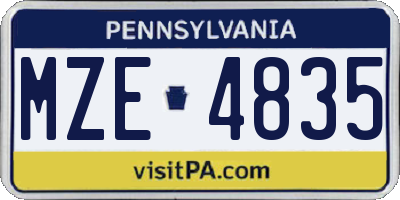PA license plate MZE4835