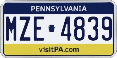 PA license plate MZE4839