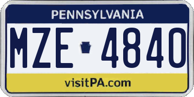 PA license plate MZE4840