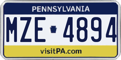 PA license plate MZE4894