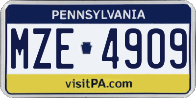 PA license plate MZE4909