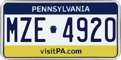 PA license plate MZE4920