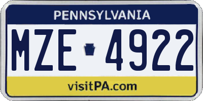 PA license plate MZE4922